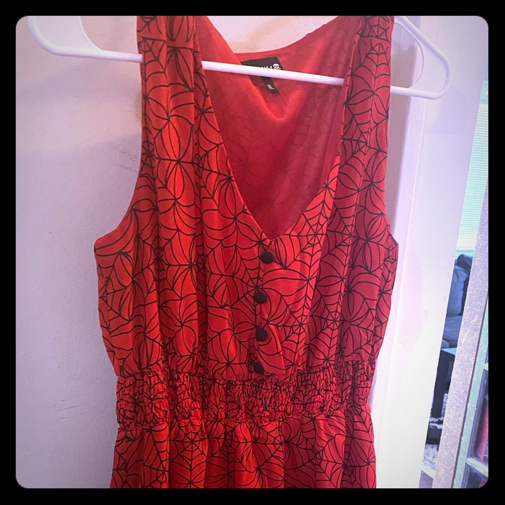Red Spiderweb Print Dress